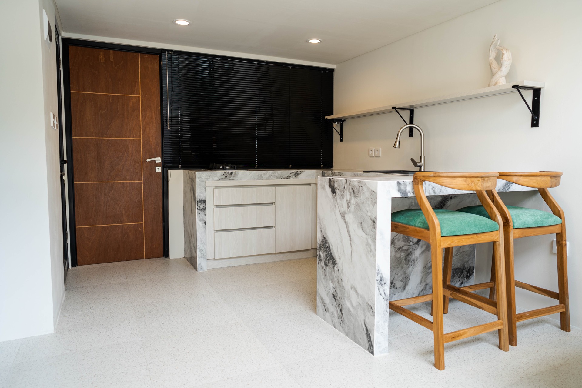 Open kitchen with marble bar