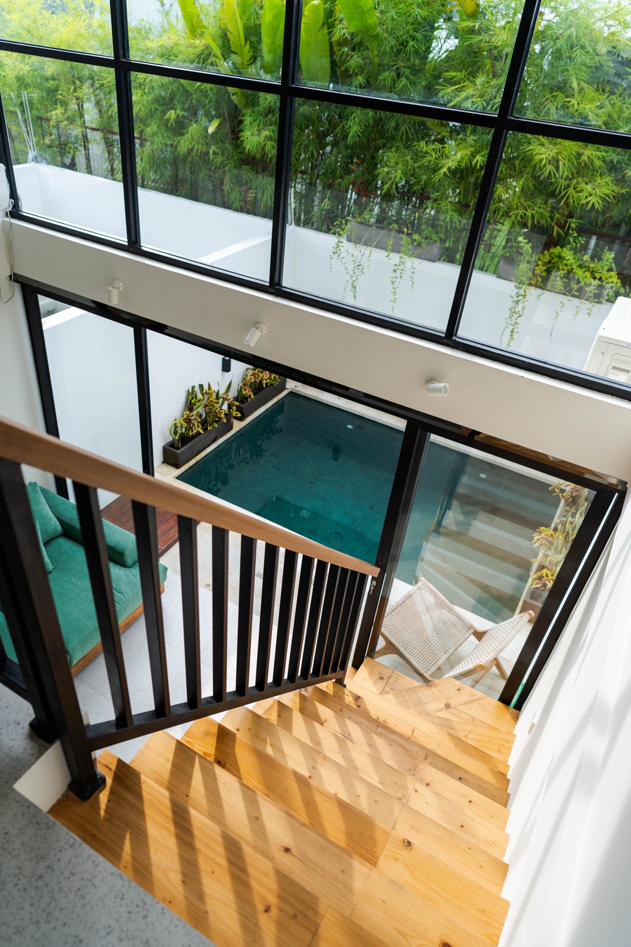 Stairwell looking down to pool